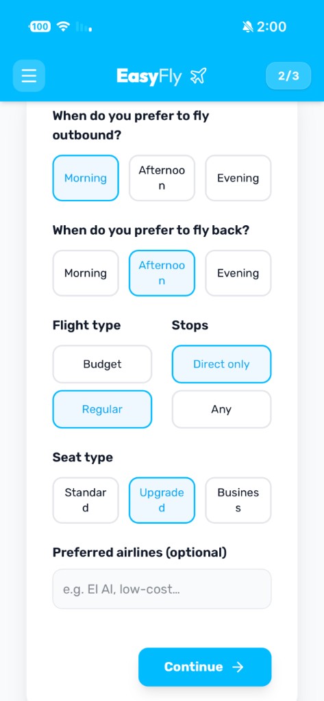 Flight preferences